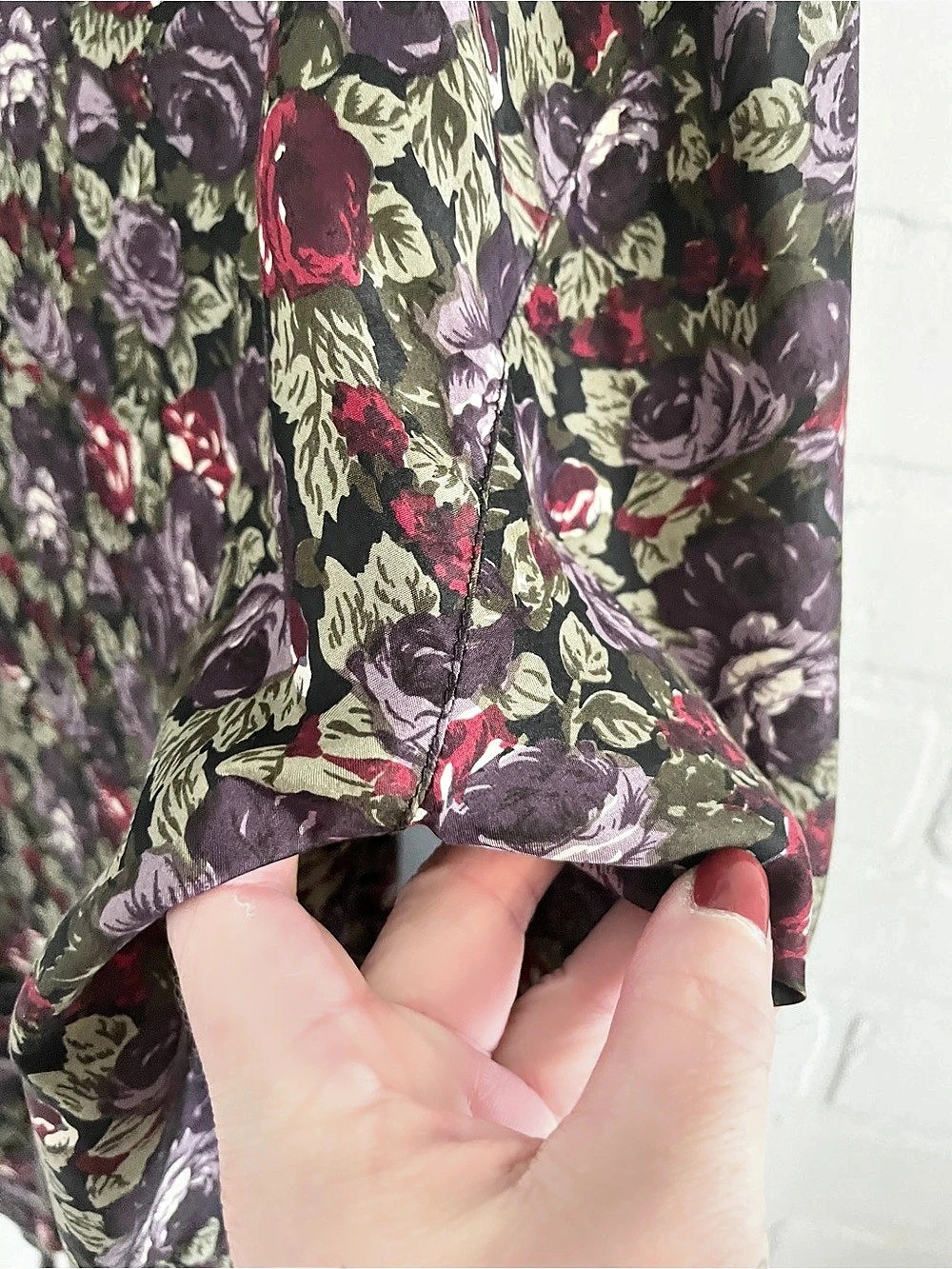 Tristan & Iseut Vintage 90s Silk Rose Print Tie Back Blouse Oversized Sz S - Picture 13 of 16